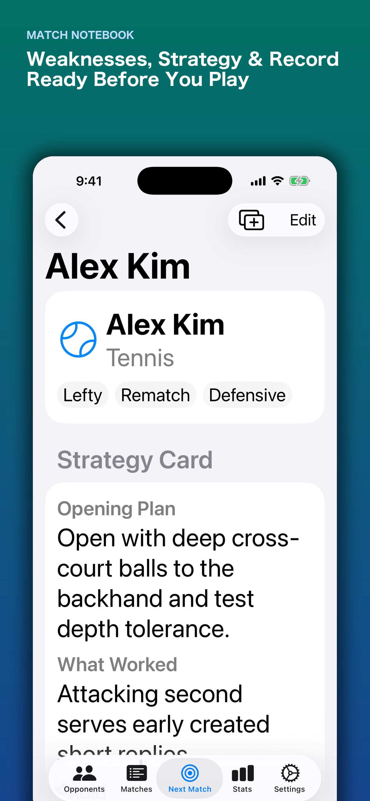Opponent record and strategy card