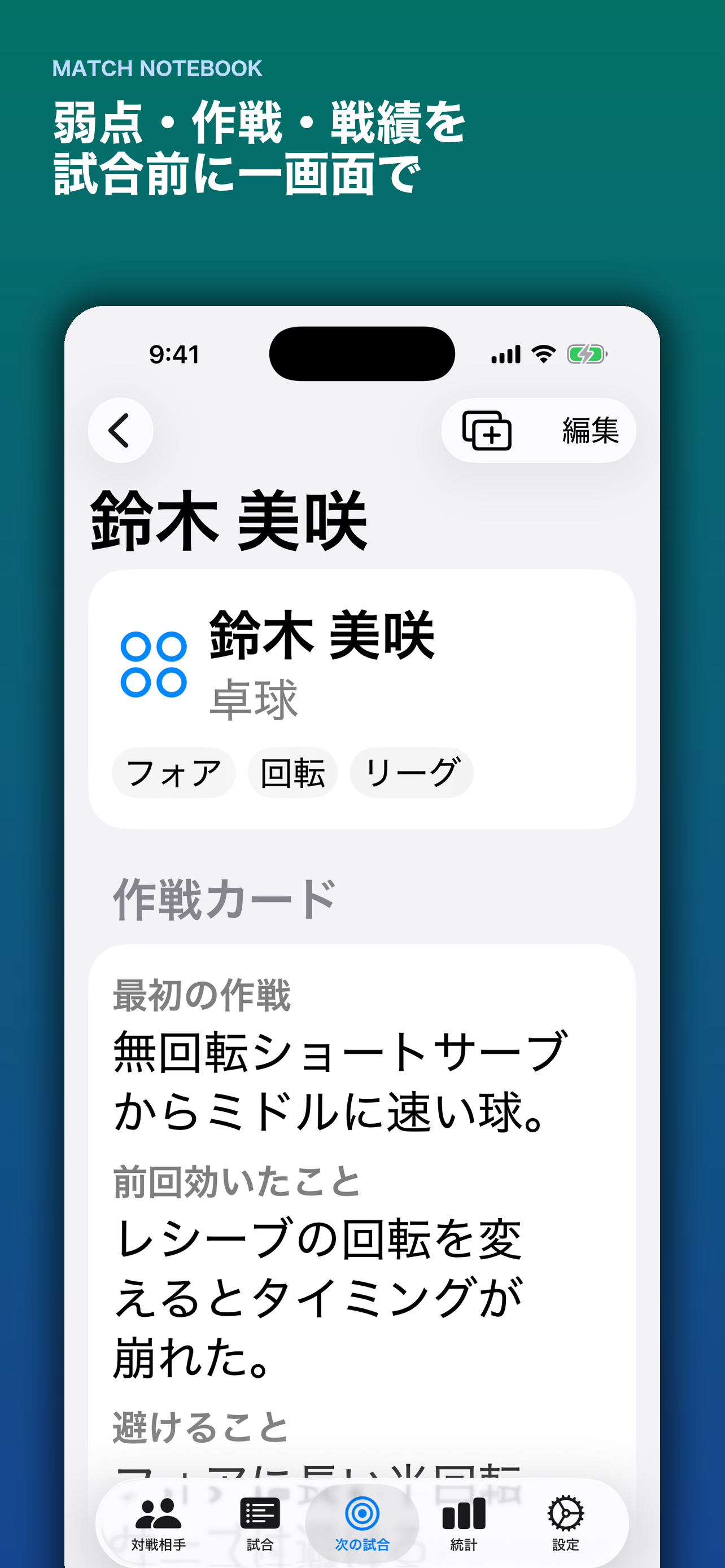 対戦相手の戦績と作戦カード