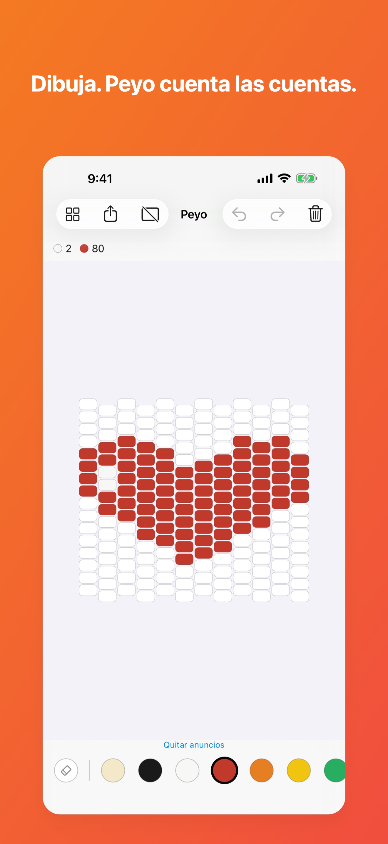 La pantalla real de Peyo con un patrón de corazón y el recuento por color