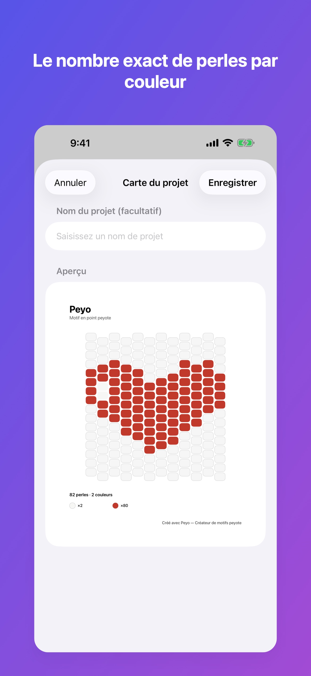 Écran du décompte des perles par couleur