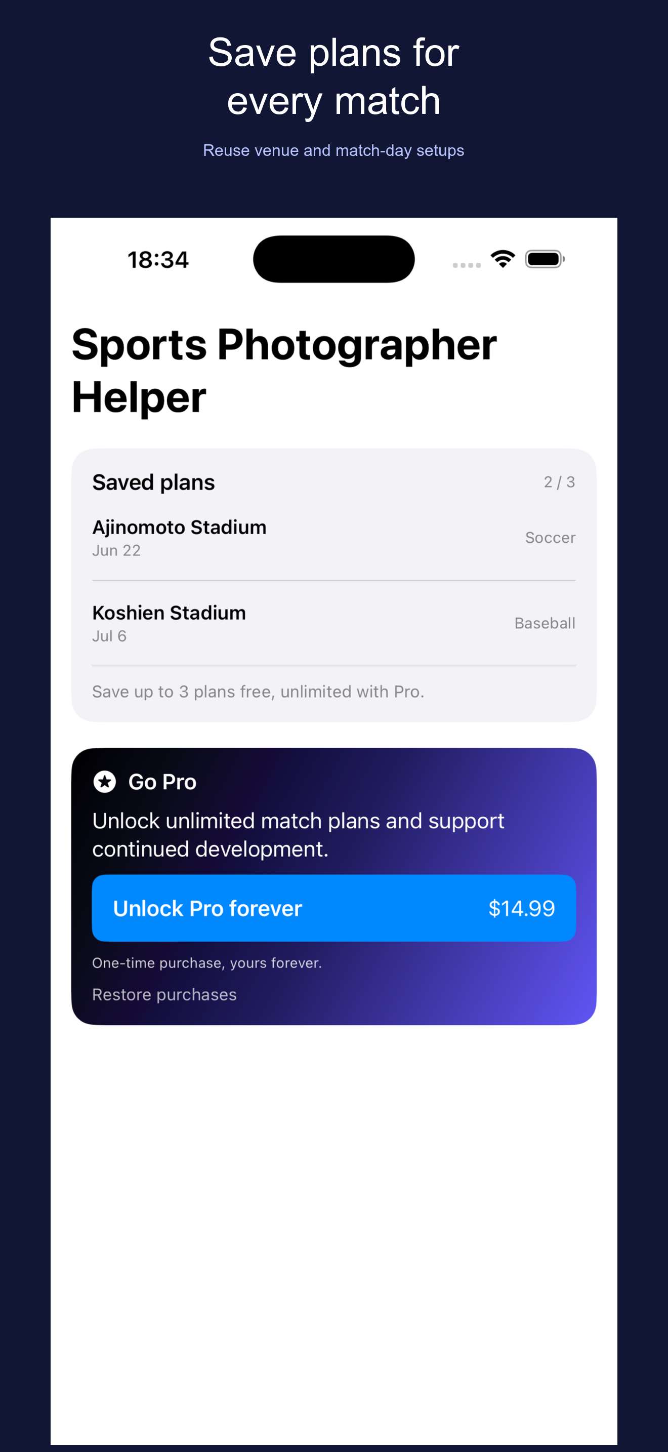 Saved match plans