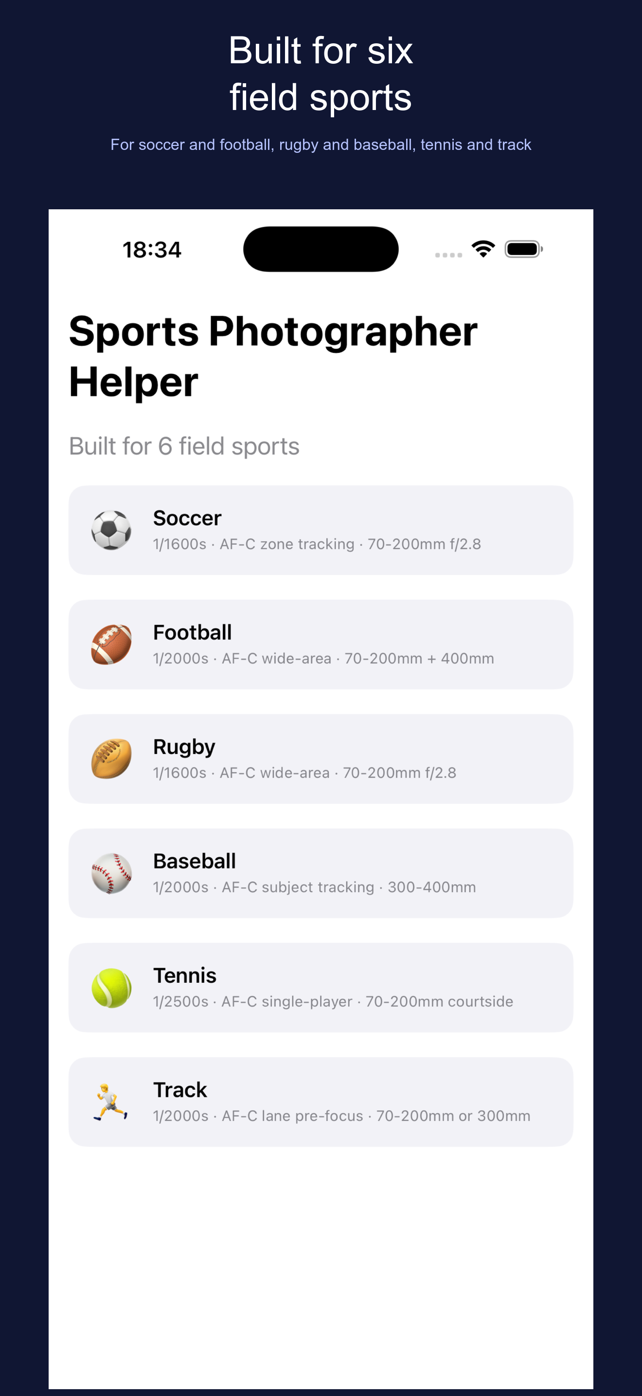 Six sports presets