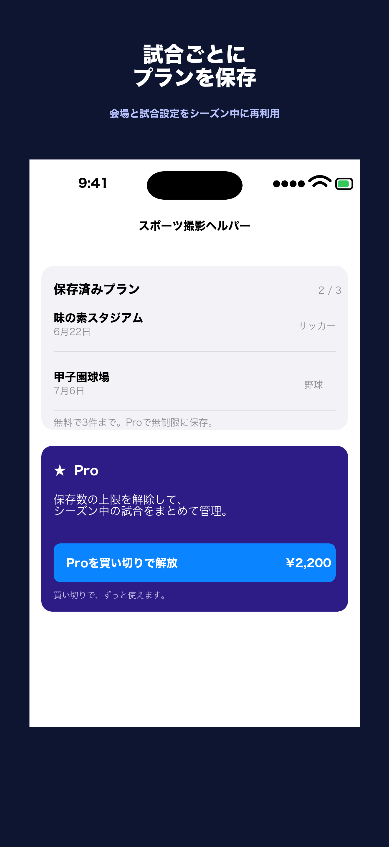 保存した撮影プラン